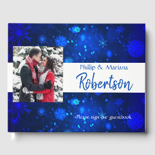 Royal Blue and White Snowflakes Winter Wedding Guest Book