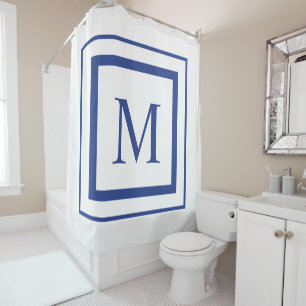 Royal blue and white square border monogram