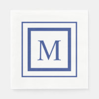 Royal blue and white square border monogram