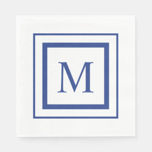 Royal blue and white  square border monogram napkin