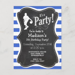 Royal Blue and White Stripes; Basketball Invitation Postcard