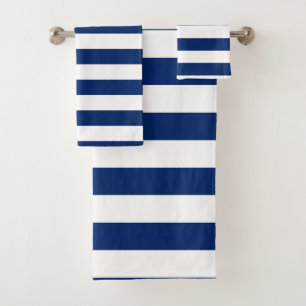 Royal Blue and White Stripes Bath Towel Set