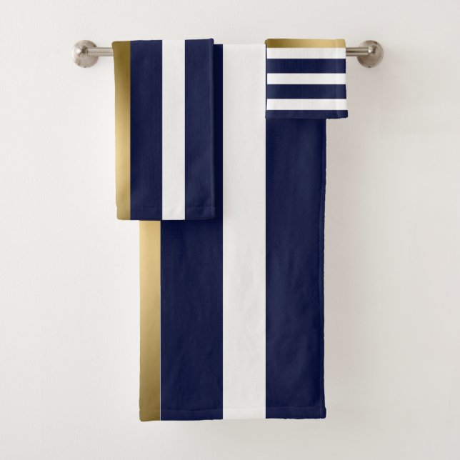 Royal Blue And White Stripes Bath Towel Set (Insitu)