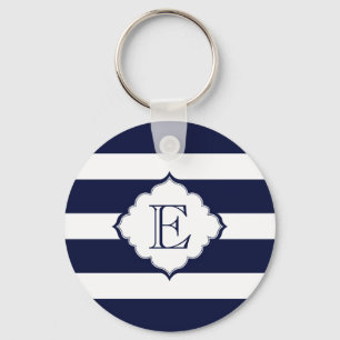 Royal Blue And White Stripes Geometric Pattern Keychain
