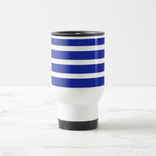 Royal Blue And White Stripes Travel Mug