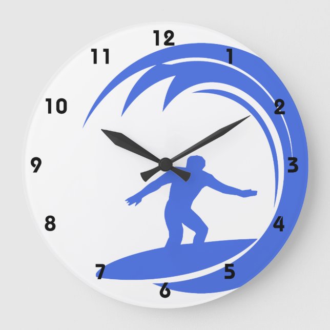 Royal Blue and White Surfing Large Clock (Front)