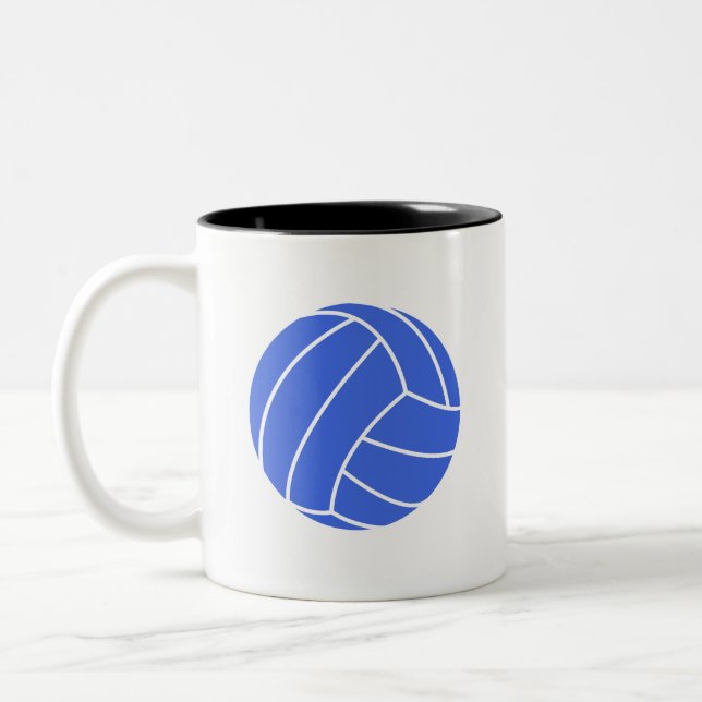 Royal Blue and White Volleyball Two-Tone Coffee Mug (Left)
