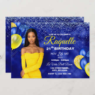 Royal Blue and Yellow Birthday Invitation