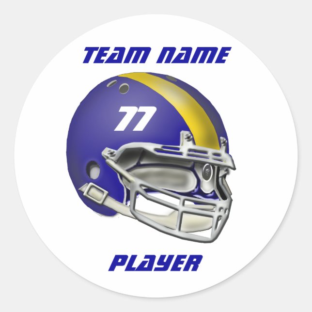Royal Blue and Yellow Football Helmet Classic Round Sticker (Front)