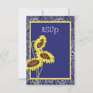 Royal Blue and Yellow Sunflowers RSVP Card
