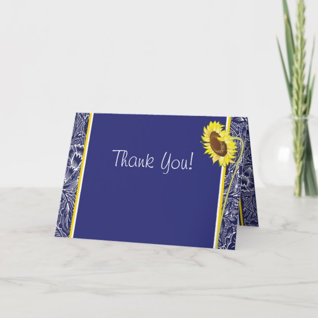 Royal Blue and Yellow Sunflowers Thank You Card (Front)