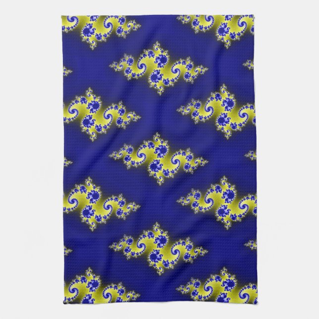 Royal Blue and Yellow Swirls Kitchen Towel (Vertical)