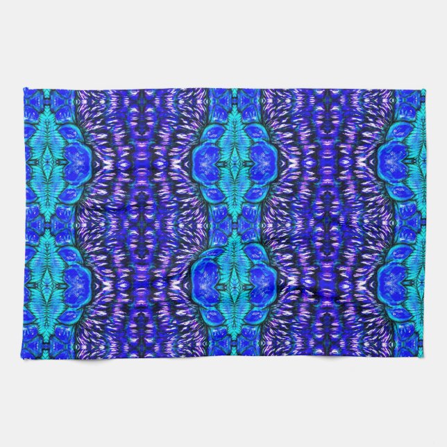 royal blue aqua hippie tiedye rug pattern kitchen towel (Horizontal)