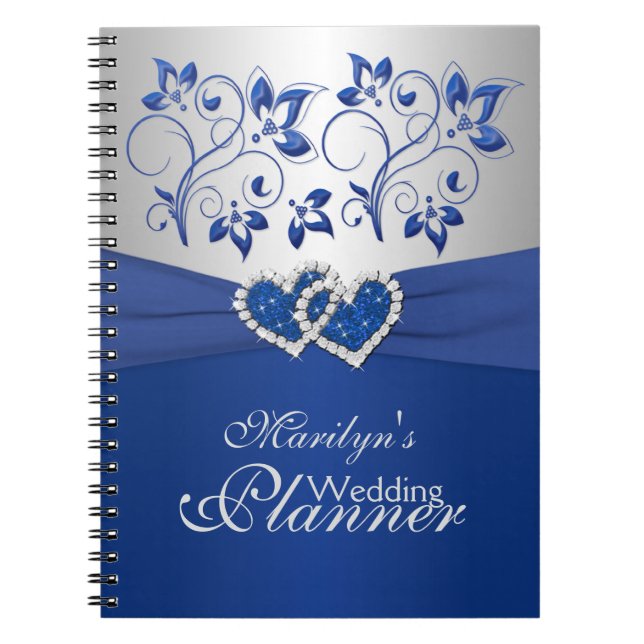 Royal Blue, Argent Coeurs Joints Carnet Floral (Devant)
