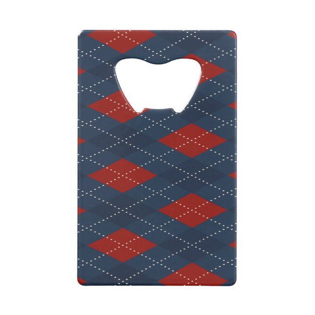 Royal Blue Argyle Christmas Pattern Credit Card Bottle Opener (Front)