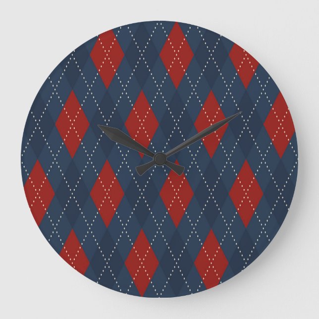 Royal Blue Argyle Christmas Pattern Large Clock (Front)