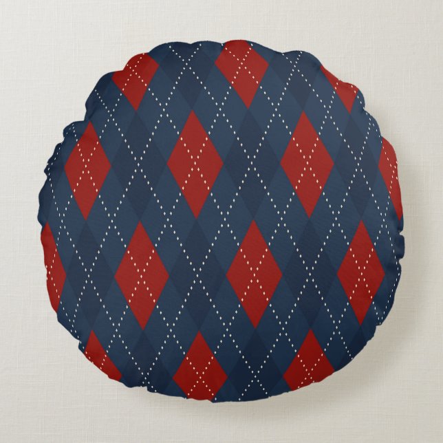 Royal Blue Argyle Christmas Pattern Round Pillow (Front)