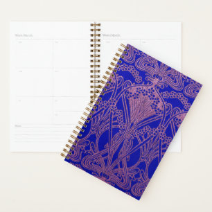Royal blue,Art nouveau pattern,royal purple, flora Planner