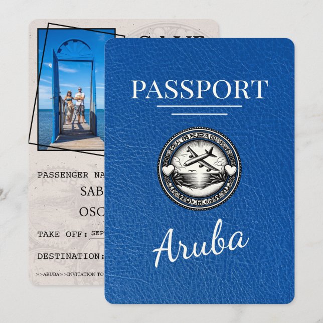 Royal Blue Aruba Passport Save The Date (Front/Back)