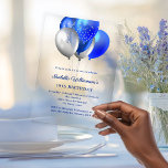 Royal blue balloons clear luxury birthday acrylic invitations<br><div class="desc">A clear,  transparent background. Decorated with faux silver and royal blue balloons. Personalize and add a name and party details. The name is written with a hand lettered style script.  Blue text.</div>
