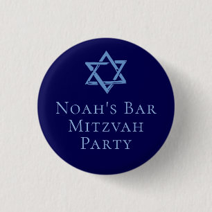 Royal Blue Bar Mitzvah Party Star of David 1 Inch Round Button