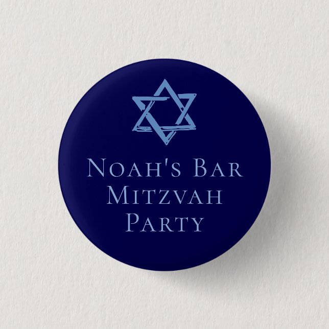 Royal Blue Bar Mitzvah Party Star of David 1 Inch Round Button (Front)
