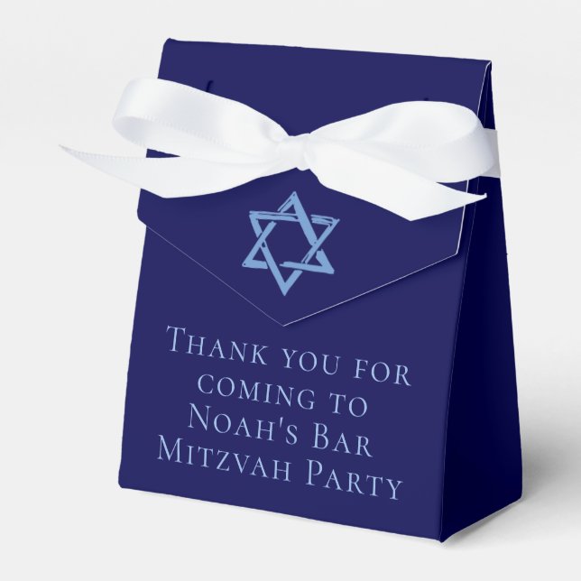 Royal Blue Bar Mitzvah Party Star of David Favor Box (Front Side)
