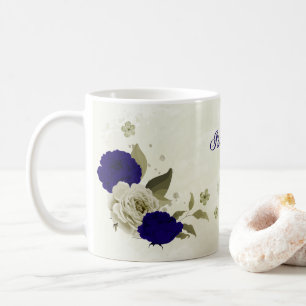Royal blue beige floral coffee mug