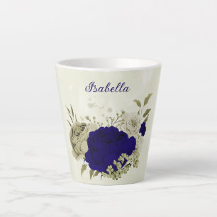 Royal blue beige floral latte mug