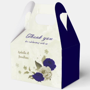 Royal blue beige floral wedding favor box