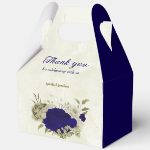Royal blue beige floral wedding favor box
