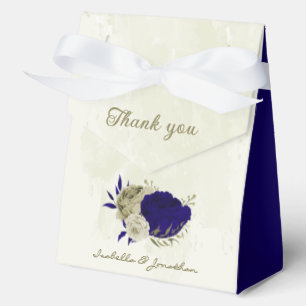 Royal blue beige floral wedding favor box