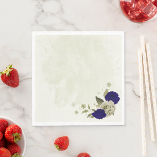 Royal blue beige floral wedding napkin