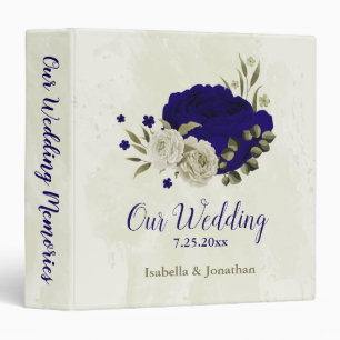 Royal blue beige floral wedding photo album binder