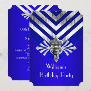 Royal Blue Birthday Party Silver Stripe Invitation