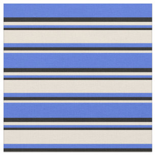 Royal Blue, Bisque & Black Striped/Lined Pattern Fabric