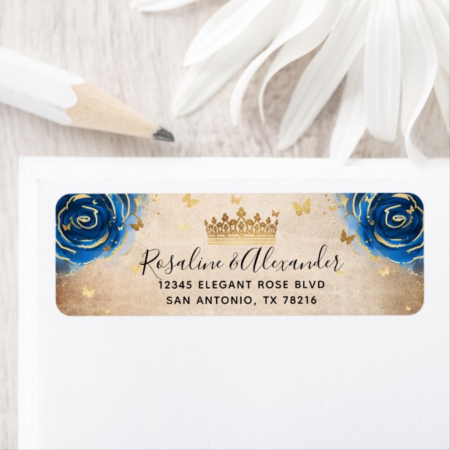 Royal Blue Black and Gold Crown Return Address (Insitu)