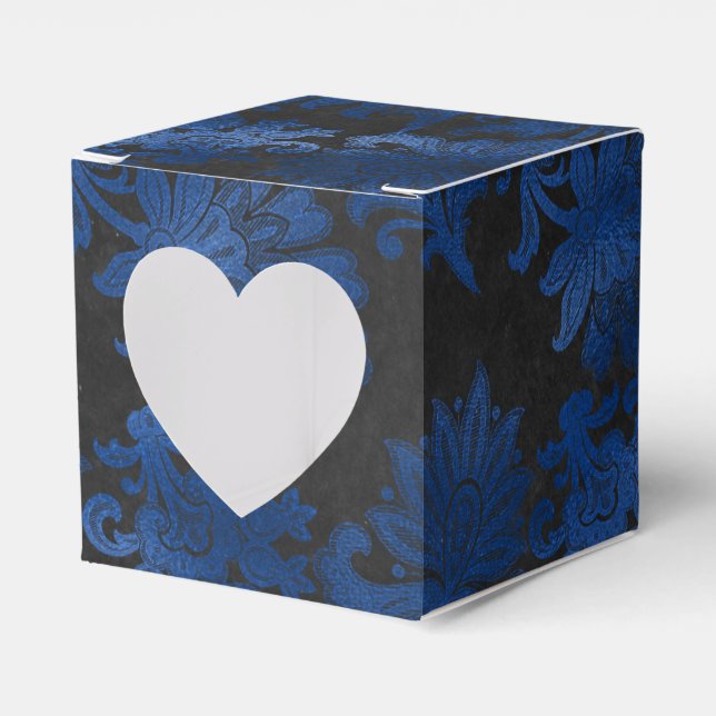 Royal Blue, Black and Silver Damask Favor Box (Front Side)