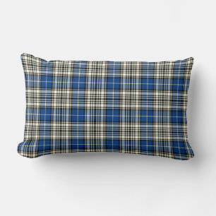 Royal Blue, Black and White Napier Clan Plaid Lumbar Pillow