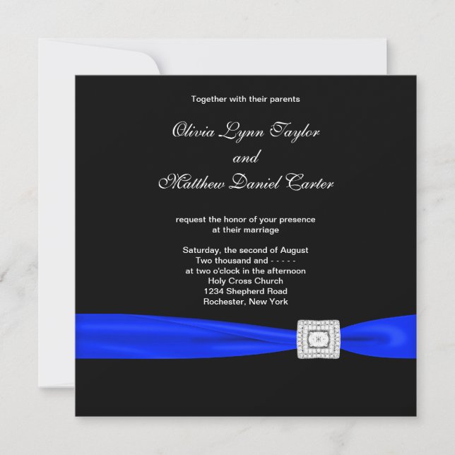 Royal Blue Black Blue Wedding Invitation (Front)