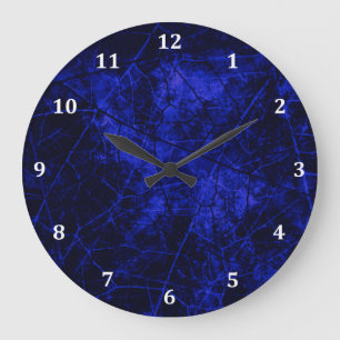 Royal Blue Black Crackle Lacquer Grunge Texture Large Clock