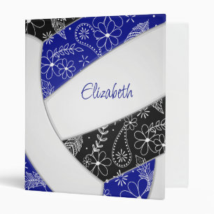 royal blue black floral pattern girls volleyball  binder