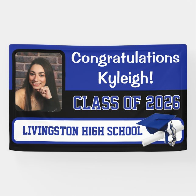 Royal Blue & Black Graduation Banner (Horizontal)