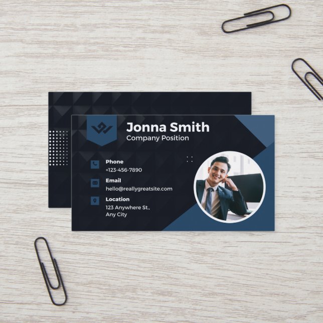 Royal blue, Black Modern Corporate Business Card (Front/Back In Situ)