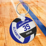 Royal blue black personalized team name volleyball keychain<br><div class="desc">This sporty volleyball themed keychain features a realistic looking royal blue,  black and white volleyball upon which you can customize the player's name & jersey number plus school or club name and mascot name in a varsity letter style font - by katz_d_zynes</div>
