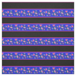 Royal blue/black, pink pin stripe, folk floral fabric