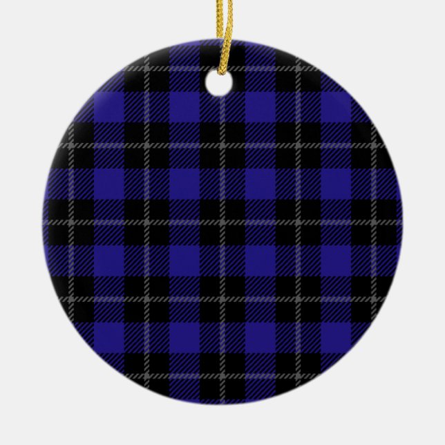 Royal Blue Black Plaid Ceramic Ornament (Front)