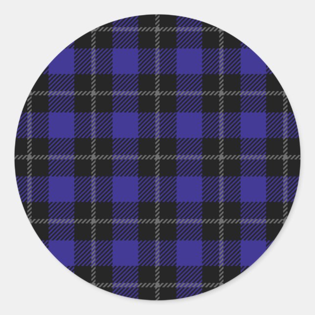 Royal Blue Black Plaid Classic Round Sticker (Front)