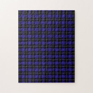 Royal Blue Black Plaid Jigsaw Puzzle