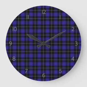 Royal Blue Black Plaid Large Clock